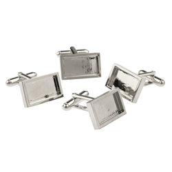 Rectangular Rhodium Plated cufflinks with recess