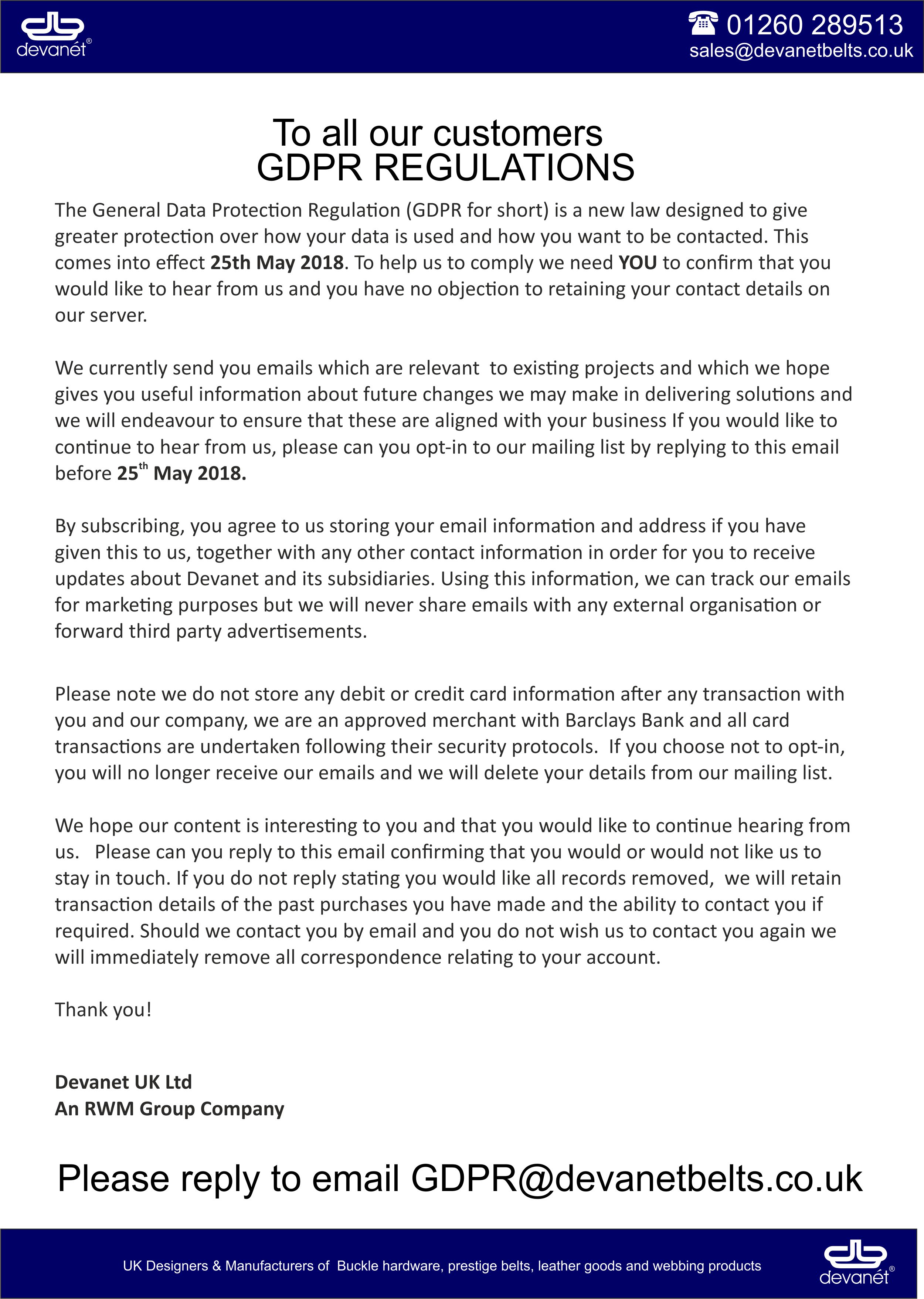 GDPR statement